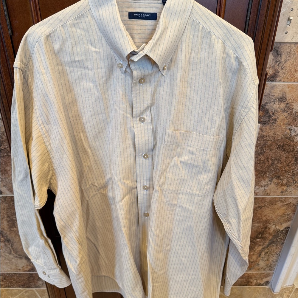 Burberry Men's Beige Striped Button Down Shirt